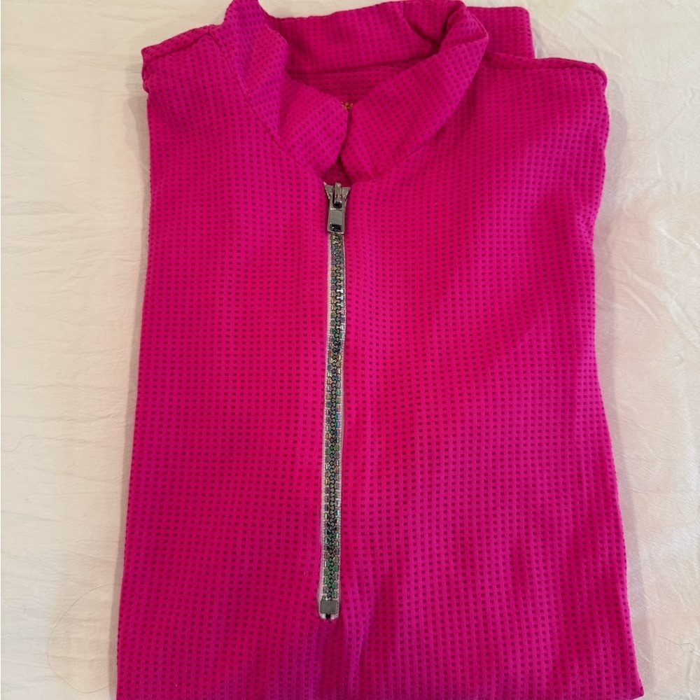Pink half-zip performance long sleeve top - Picture 2 of 3